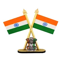 VOILA Indian Flags With Satyamev Jayate Symbol Stand For Car Dashboard Flag-thumb1