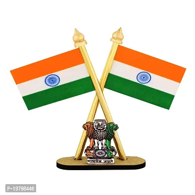 VOILA Indian Flags With Satyamev Jayate Symbol Stand For Car Dashboard Flag-thumb2