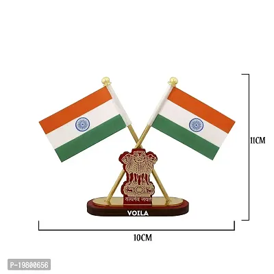 VOILA Indian Satyamev Jayate Symbol Stand Cross Design Flags For Car Dashboard Study and Office Table-thumb4