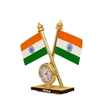 Voila India Cross Design Flags with Clock for Car Dashboard, Home, Study Table, Office Desk, Other, Other-thumb2