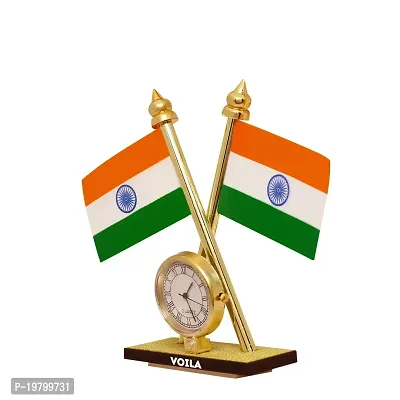 Voila India Cross Design Flags with Clock for Car Dashboard, Home, Study Table, Office Desk, Other, Other-thumb3