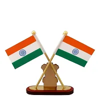 VOILA Indian Satyamev Jayate Symbol Stand Cross Design Flags For Car Dashboard Study and Office Table-thumb4