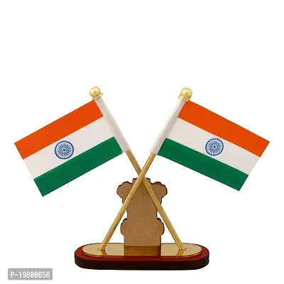 VOILA Indian Satyamev Jayate Symbol Stand Cross Design Flags For Car Dashboard Study and Office Table-thumb5