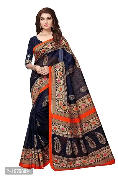 VOILA Women's Printed Bhagalpuri Art Silk Saree Blue