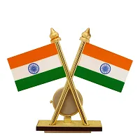 Voila Indian Cross Design Stand Flags with Clock for Car Dashboard-thumb2