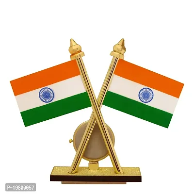 Voila Indian Cross Design Stand Flags with Clock for Car Dashboard-thumb3