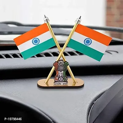 VOILA Indian Flags With Satyamev Jayate Symbol Stand For Car Dashboard Flag