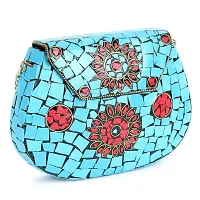 VOILA Women's Sky Blue Chipped Stone Handmade Brass Clutch-thumb1