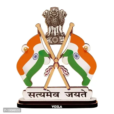 Voila India Satyamev Jayate Symbol Dual Side Print Double Sided Wind Car Dashboard Flag (Plastic)