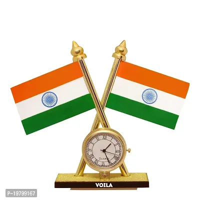 Voila retail Indian National Flag with Clock for Hyundai Santro Decorative for Car Dashboard/Offices/Home