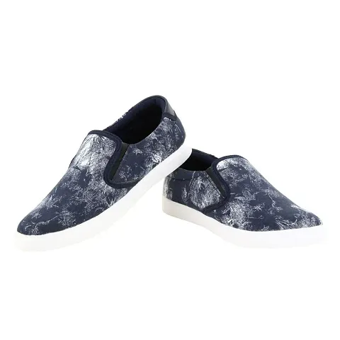 Voila Printed Slip On Sneakers for Men Navy Blue  White Shoe