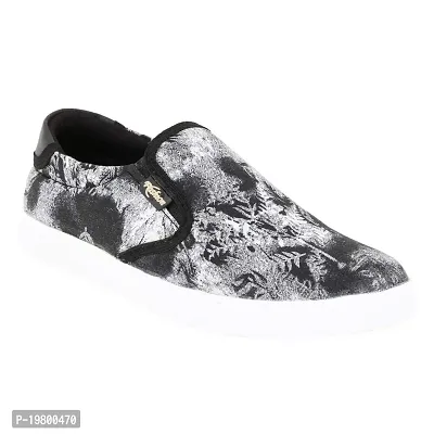 Voila Printed Slip On Sneakers for Men Black Shoe-thumb2