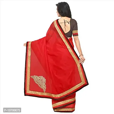 Voila Women Plain Art Silk with Gold Lace Border Saree Red-thumb3