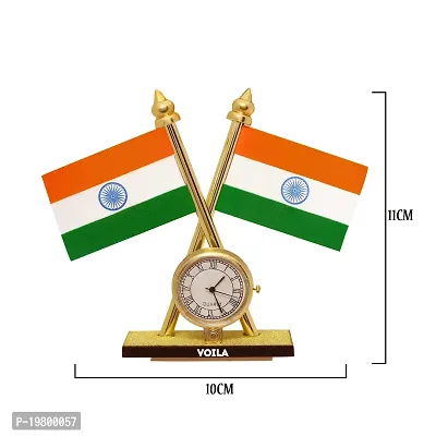 Voila Indian Cross Design Stand Flags with Clock for Car Dashboard-thumb5