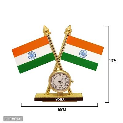 Voila India Cross Design Flags with Clock for Car Dashboard, Home, Study Table, Office Desk, Other, Other-thumb5