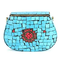 VOILA Women's Sky Blue Chipped Stone Handmade Brass Clutch-thumb2