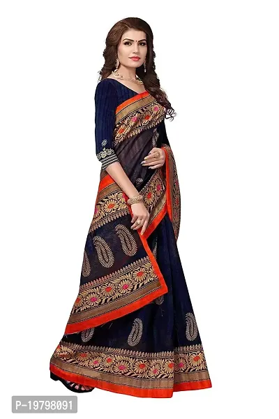 VOILA Women's Printed Bhagalpuri Art Silk Saree Blue-thumb2