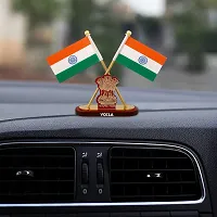 VOILA Indian Satyamev Jayate Symbol Stand Cross Design Flags For Car Dashboard Study and Office Table-thumb1