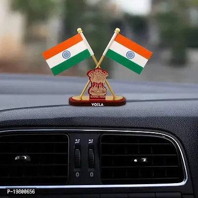 VOILA Indian Satyamev Jayate Symbol Stand Cross Design Flags For Car Dashboard Study and Office Table-thumb2