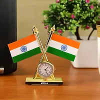 Voila Indian Cross Design Stand Flags with Clock for Car Dashboard-thumb1