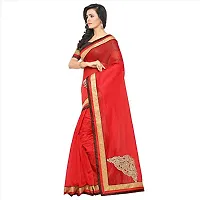 Voila Women Plain Art Silk with Gold Lace Border Saree Red-thumb1