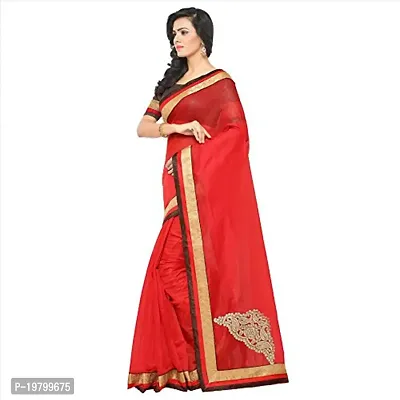 Voila Women Plain Art Silk with Gold Lace Border Saree Red-thumb2