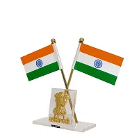 VOILA India Rectangle Cross Design Stand Flags For Car Dashboard-thumb2