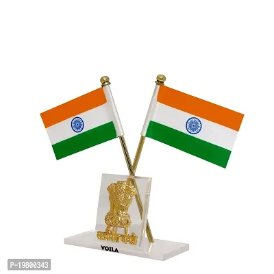 VOILA India Rectangle Cross Design Stand Flags For Car Dashboard-thumb3