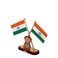 VOILA Indian Satyamev Jayate Symbol Stand Cross Design Flags For Car Dashboard Study and Office Table-thumb2