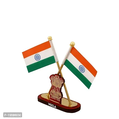 VOILA Indian Satyamev Jayate Symbol Stand Cross Design Flags For Car Dashboard Study and Office Table-thumb3