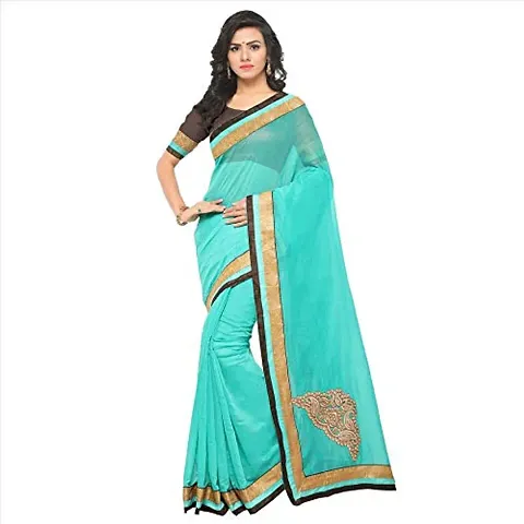 VOILA Women's Plain Chanderi Silk with Lace Butta Border Saree