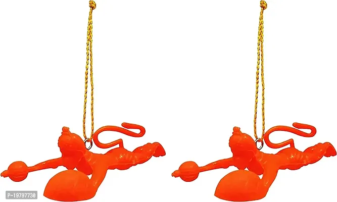 VOILA Present Orange Flying Lord Hanuman Idol Car Hanging Ornament, Pack of Two