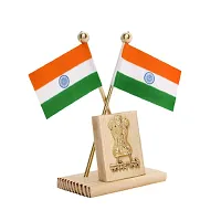 VOILA Indian Flags in Pair with Satyamev Jayate Wooden Symbol Stand for All Car Desk  Office Table-thumb3