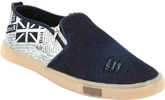 Trendy Navy Blue Printed Canvas Shoes For Men-thumb1