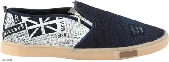 Trendy Navy Blue Printed Canvas Shoes For Men-thumb4