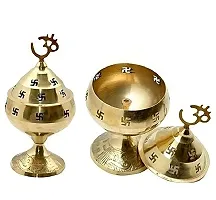 Voila Akhand Jyoti Diya Swastik Design Made of Brass Aarti Diya Size Medium (5 Inch) Diwali Decor-thumb1