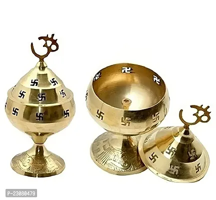 Voila Akhand Jyoti Diya Swastik Design Made of Brass Aarti Diya Size Medium (5 Inch) Diwali Decor-thumb2