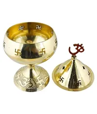 Voila Akhand Jyoti Diya Swastik Design Made of Brass Aarti Diya Size Medium (5 Inch) Diwali Decor-thumb2