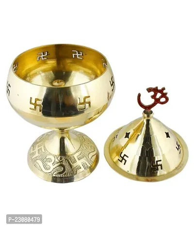 Voila Akhand Jyoti Diya Swastik Design Made of Brass Aarti Diya Size Medium (5 Inch) Diwali Decor-thumb3