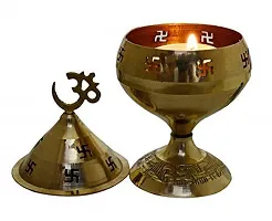 Voila Akhand Jyoti Diya Swastik Design Made of Brass Aarti Diya Size Medium (5 Inch) Diwali Decor-thumb4