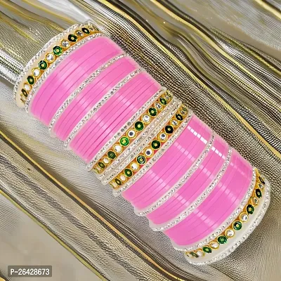 Royal Rajasthani Pink And Golden Chuda For Bridal And Woman's (Pack of 28)