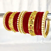 Maroon velvet bangle brass chuda set for girls and women (Pack of 26)-thumb2