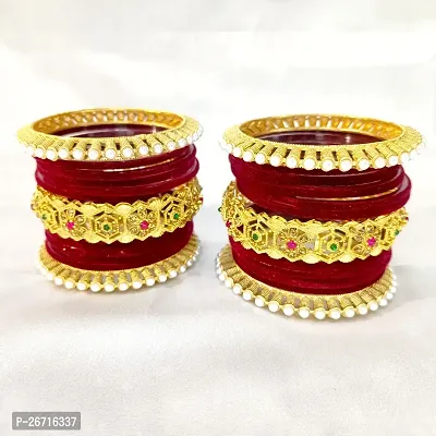 Maroon velvet bangle brass chuda set for girls and women (Pack of 26)-thumb5