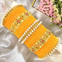 Haldi-yellow velvet bangle brass chuda set pearl kada for girls and women (Pack of 26)-thumb4