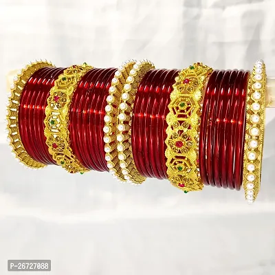 Maroon fancy bangle brass kangal chuda set pear kada for girls and women (Pack of 30)-thumb4