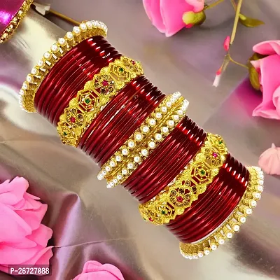 Maroon fancy bangle brass kangal chuda set pear kada for girls and women (Pack of 30)-thumb5