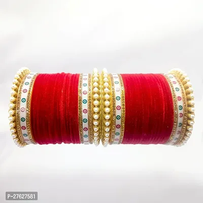 Red velvet metal bangle with brass for girls and women (Pack of 48)