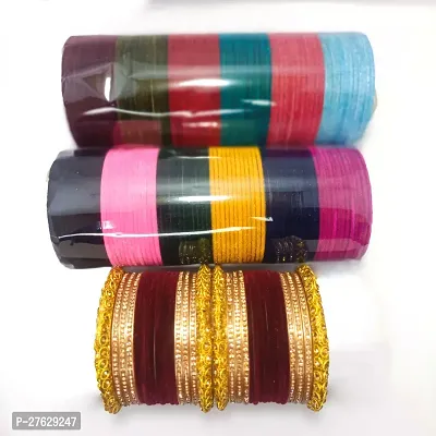 12 color Metal and brass bangles combo set 3  for women and girls