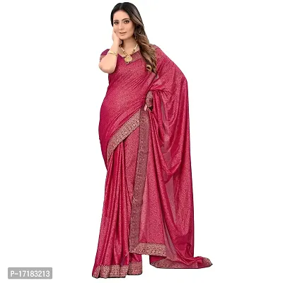 JAY AMBEY FABRICS Floral Foil Print Saree For Women Lycra Blend Saree With Blouse Piece (Magenta)-thumb2