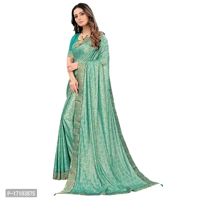 JAY AMBEY FABRICS Floral Foil Print Saree For Women Lycra Blend Saree With Blouse Piece (Rama Green)-thumb0